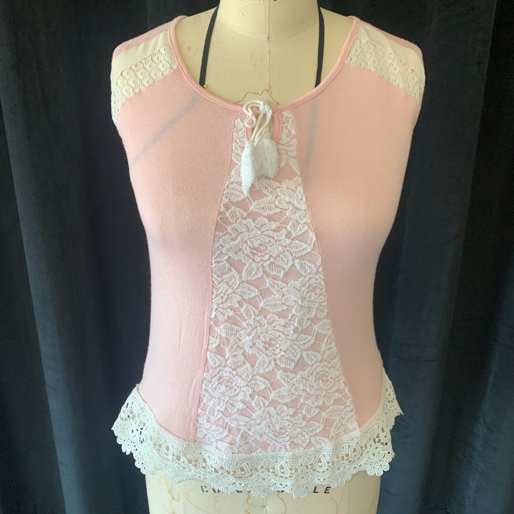 Pink top with White Lace